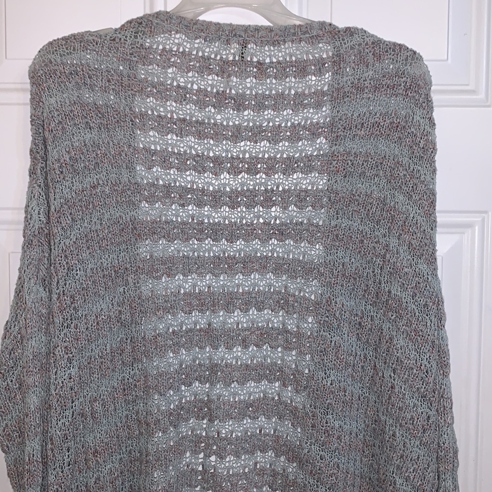 Free People Open Front Light Knit Cardigan Pockets Women’s M Marble Blue Boho - Picture 6 of 10